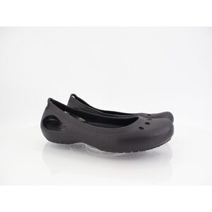 CROCS Womens Kadee Flat Size 10 Black Rubber Ballet Shoe Beach Pool Vented Comfy